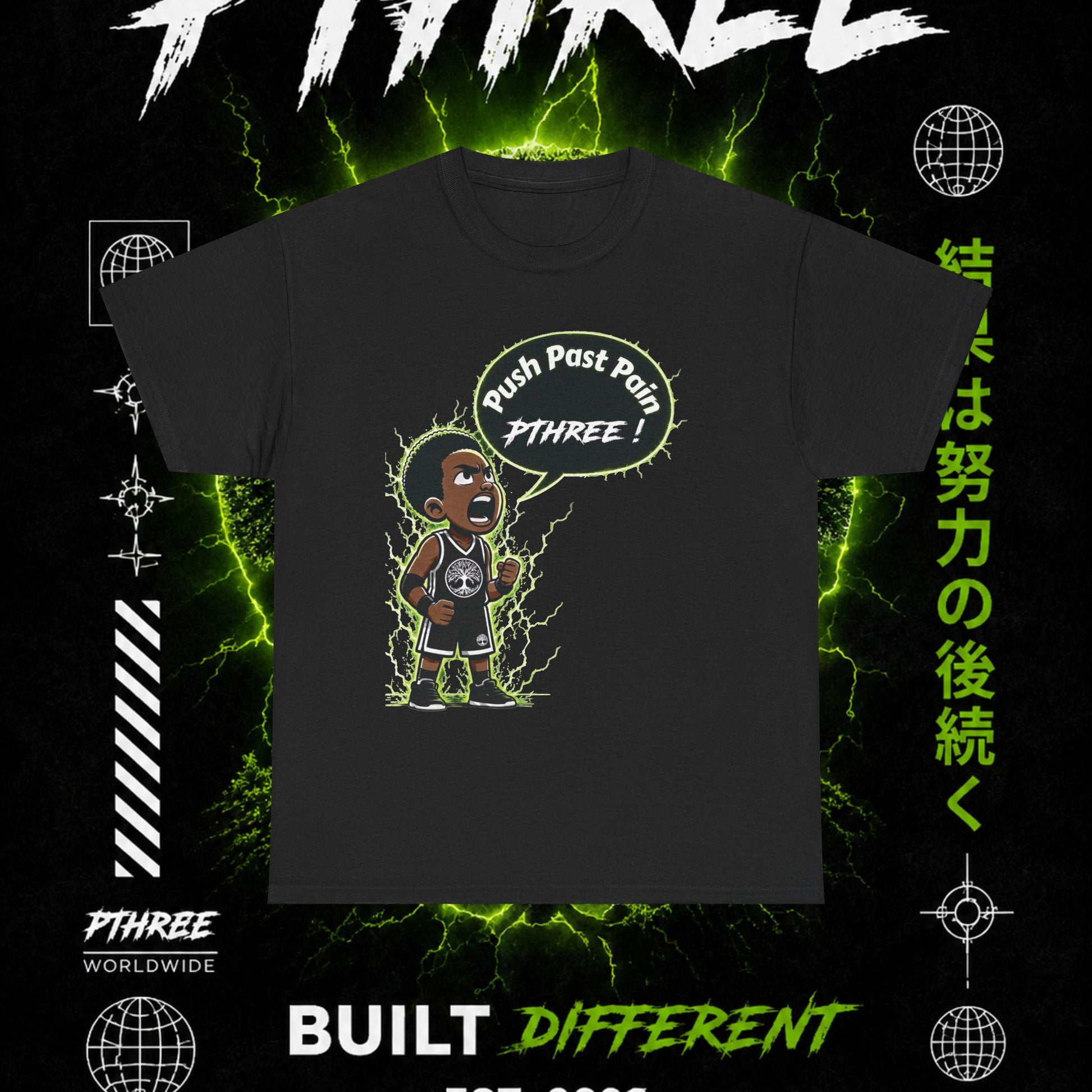 Built Different Tee — “Push Past Pain” PThree Motivational Graphic T-Shirt